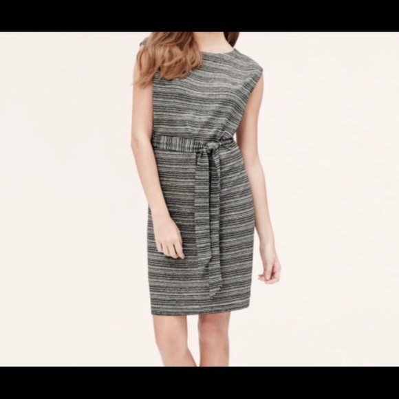 LOFT Dresses & Skirts - Loft black & grey striped linen blend dress.